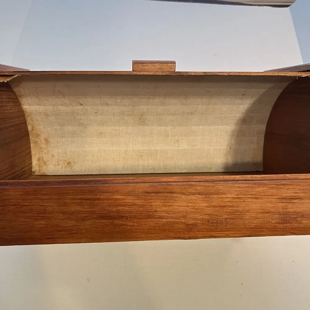 Vintage MCM Teak Tambour Wooden Roll Top Bread Box Baker Heart Stuart
